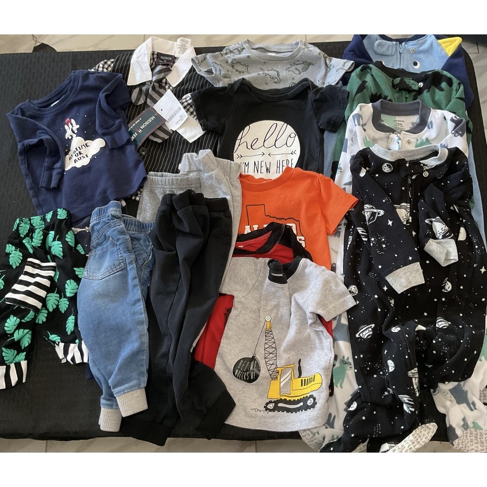 Mixed Brands 17pc Clothes Lot Boys 9-12M Multicolor Tops Pants Sleepers